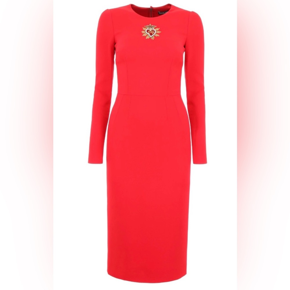 Dolce & Gabbana Heart Embroidered Crepe Dress Size IT 44 = US 8